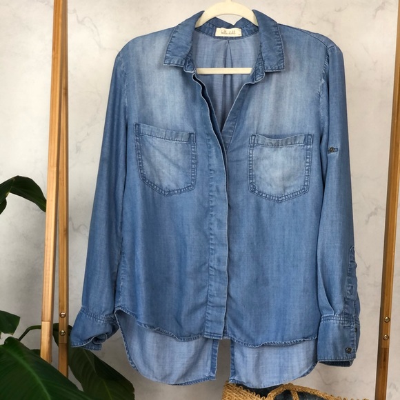Bella Dahl Blue Chambray Split Back Button Up Top - Picture 3 of 7